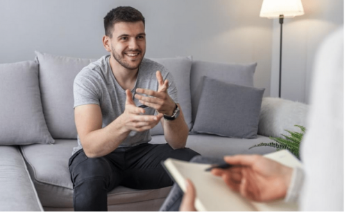 Patient having Cognitive-behavioral therapy (CBT) for Gambling addiction with a therapist